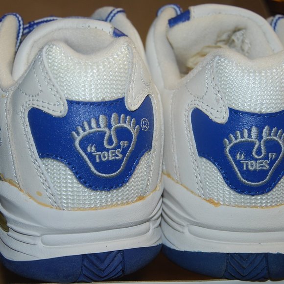 OPEN TOE BLUE AND WHITE TENNIS SHOES - Picture 4 of 6